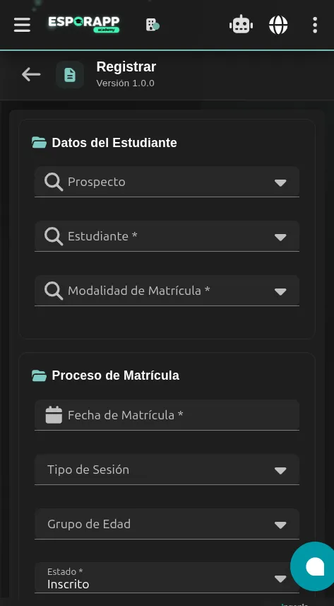 Formato de matrícula diligenciándose desde un celular